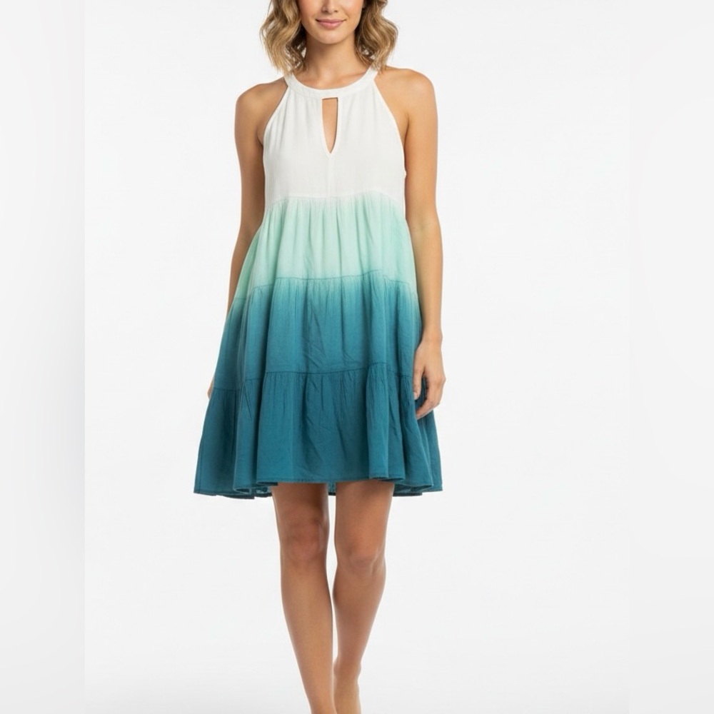 Umgee White and Blue Gradient Mini Dress